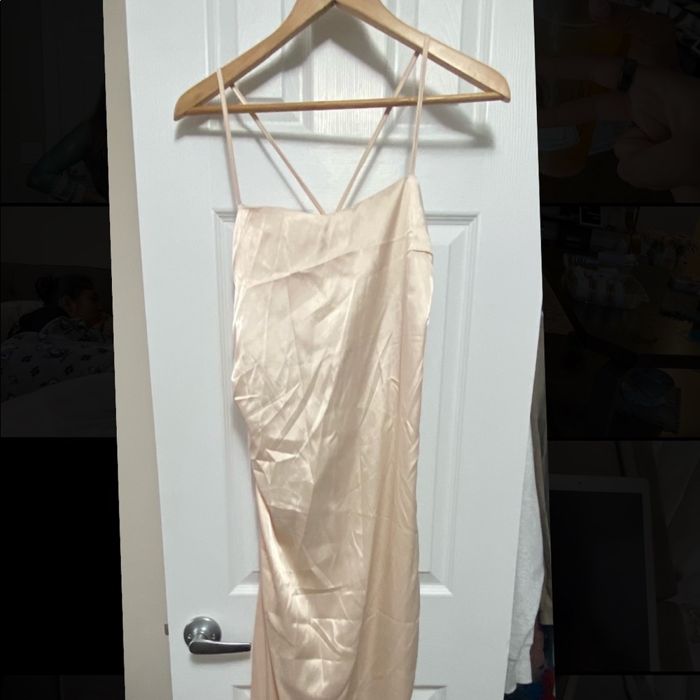 Satin slit midi dress